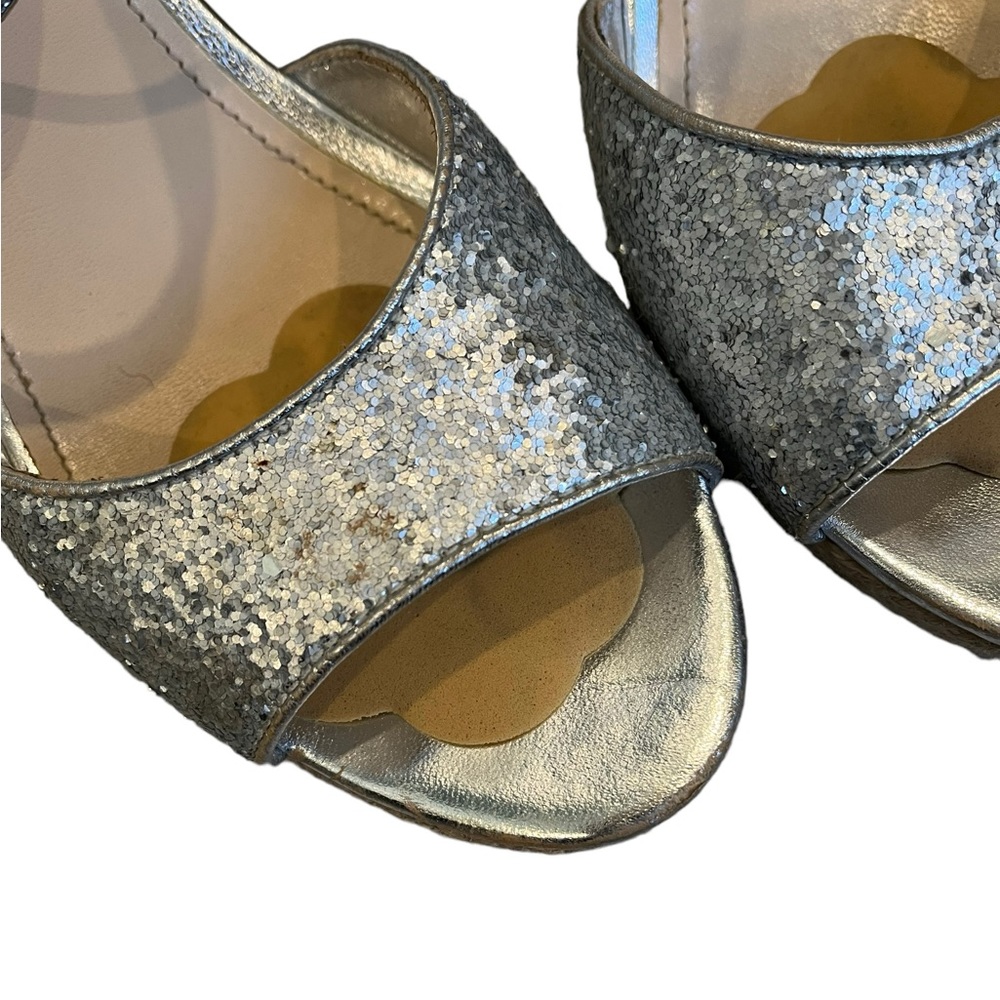 Prada Silver Glitter Cork Wedge Sandal, Sz 40 - Picture 12 of 16
